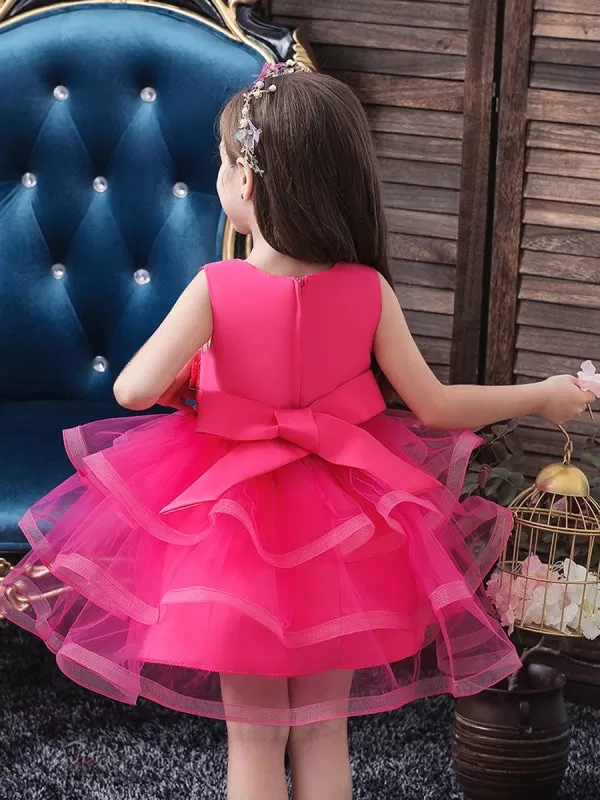 Lovely Princess Silhouette Beaded Flower Girl Dresses Jewel Neck Tulle Kids Party Dresses