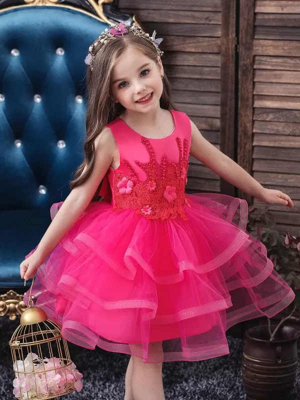 Lovely Princess Silhouette Beaded Flower Girl Dresses Jewel Neck Tulle Kids Party Dresses