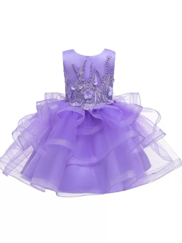 Lovely Princess Silhouette Beaded Flower Girl Dresses Jewel Neck Tulle Kids Party Dresses