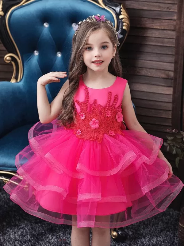 Lovely Princess Silhouette Beaded Flower Girl Dresses Jewel Neck Tulle Kids Party Dresses