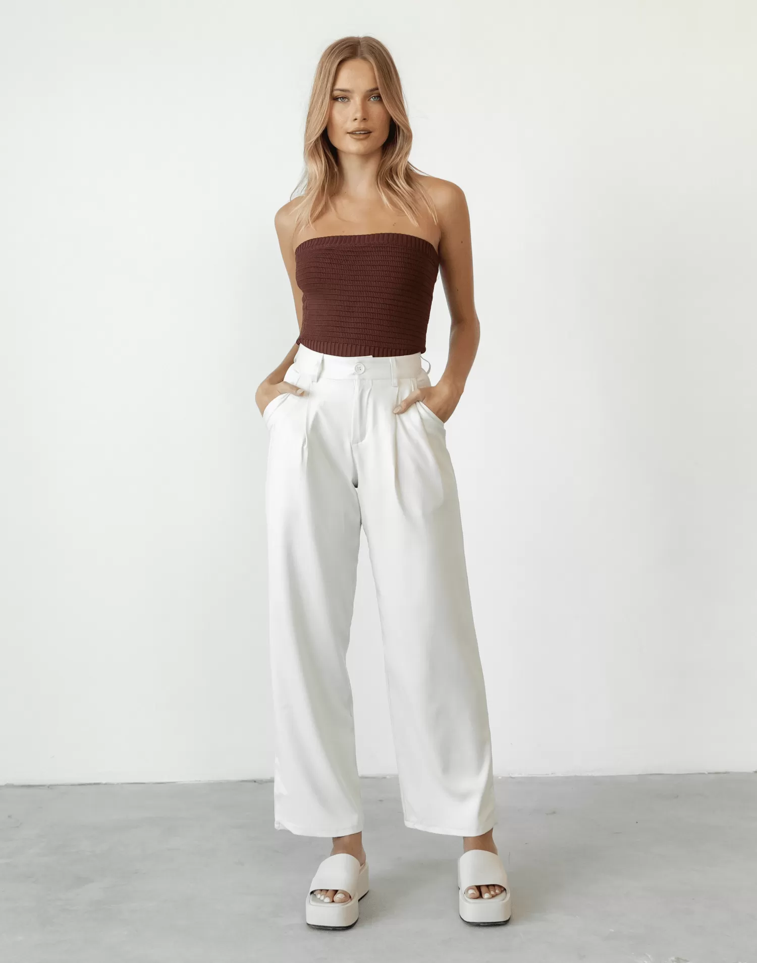 Lytton Strapless Crop Top (Brown)