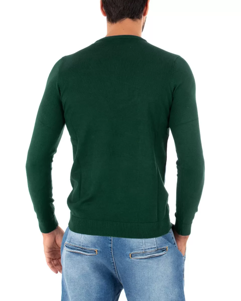 Maglioncino Uomo Casual Maglia Girocollo Tinta Unita Basic Verde Bottiglia GIOSAL-M2497A