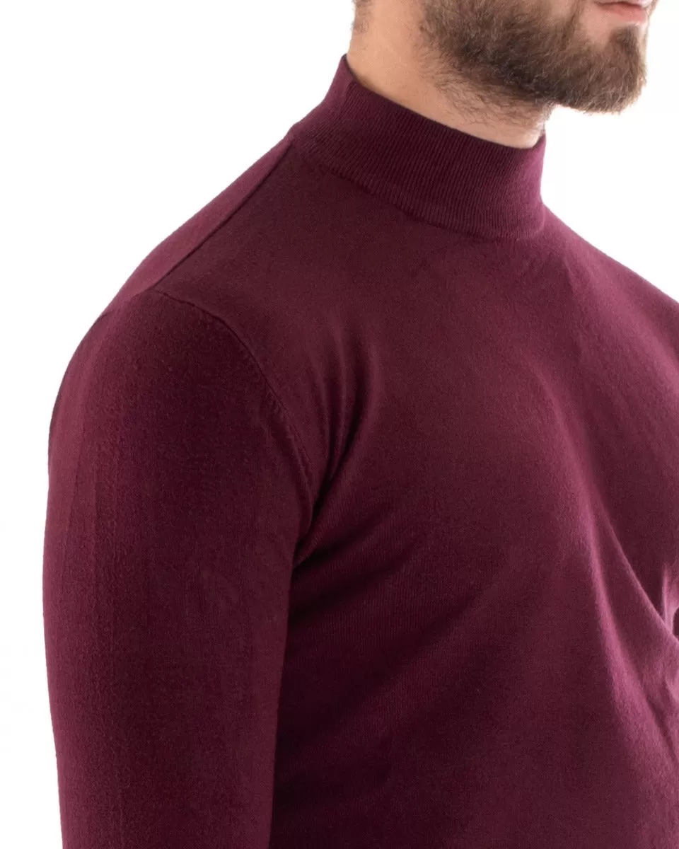 Maglioncino Uomo Maglia Maniche Lunghe Mezzo Collo Elastico Tinta Unita Bordeaux GIOSAL-M2565A