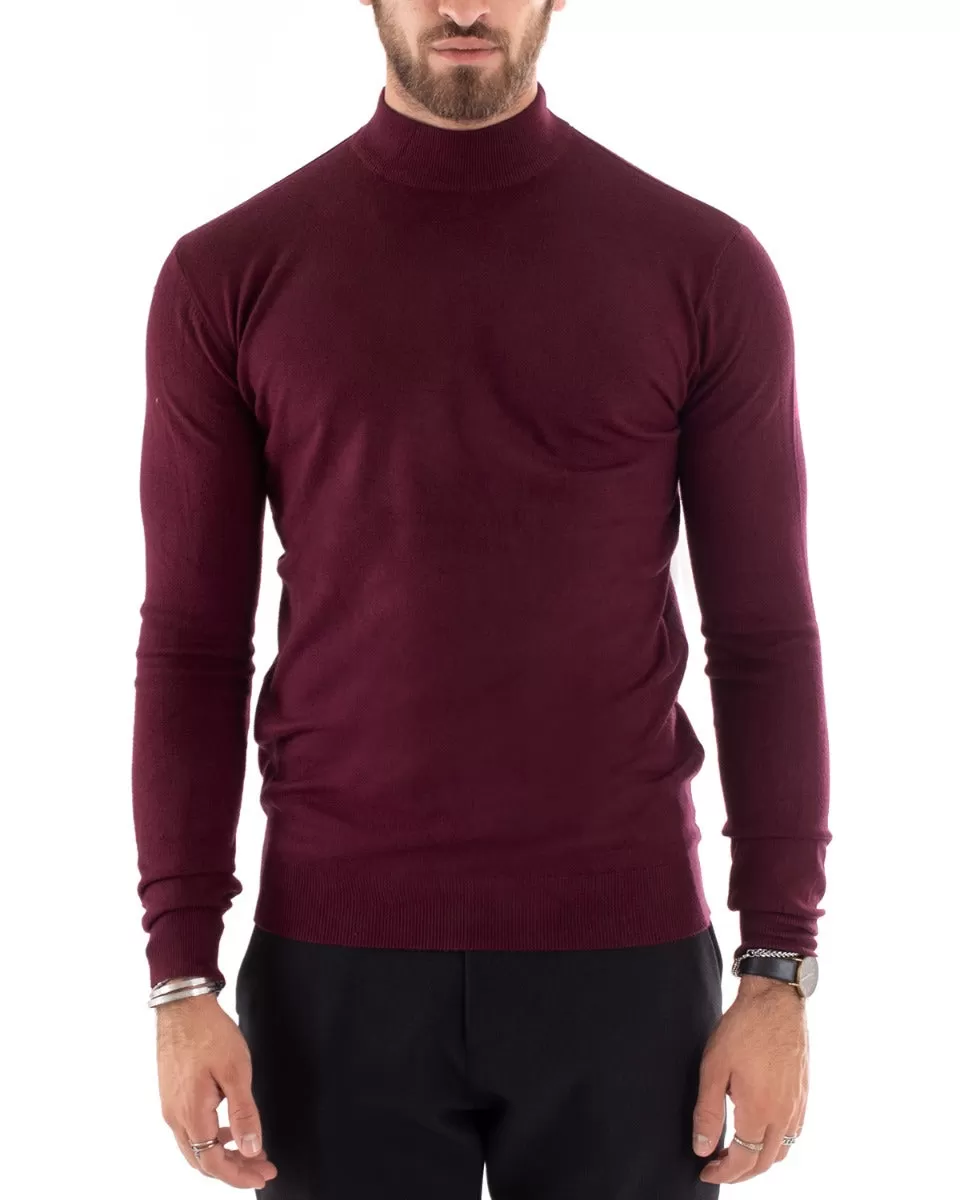 Maglioncino Uomo Maglia Maniche Lunghe Mezzo Collo Elastico Tinta Unita Bordeaux GIOSAL-M2565A