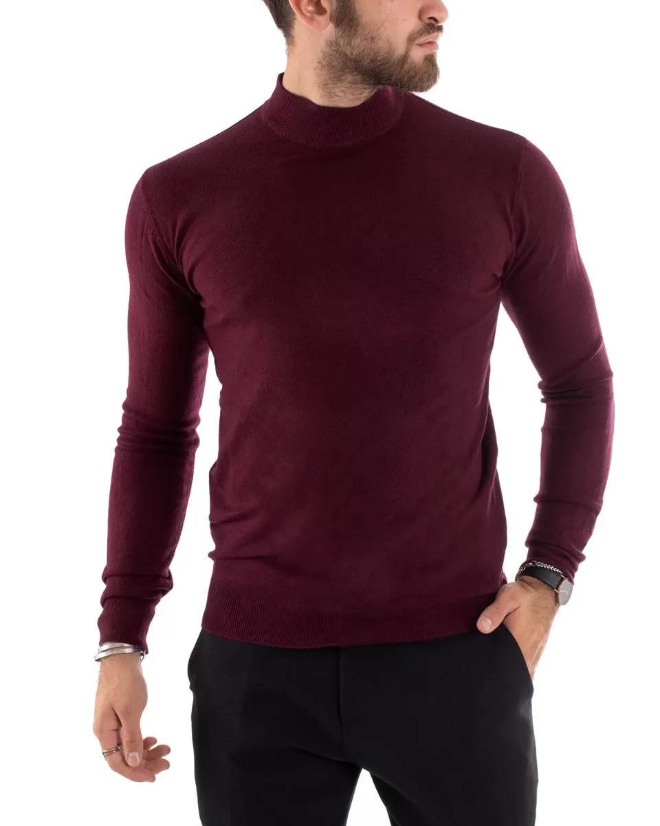 Maglioncino Uomo Maglia Maniche Lunghe Mezzo Collo Elastico Tinta Unita Bordeaux GIOSAL-M2565A