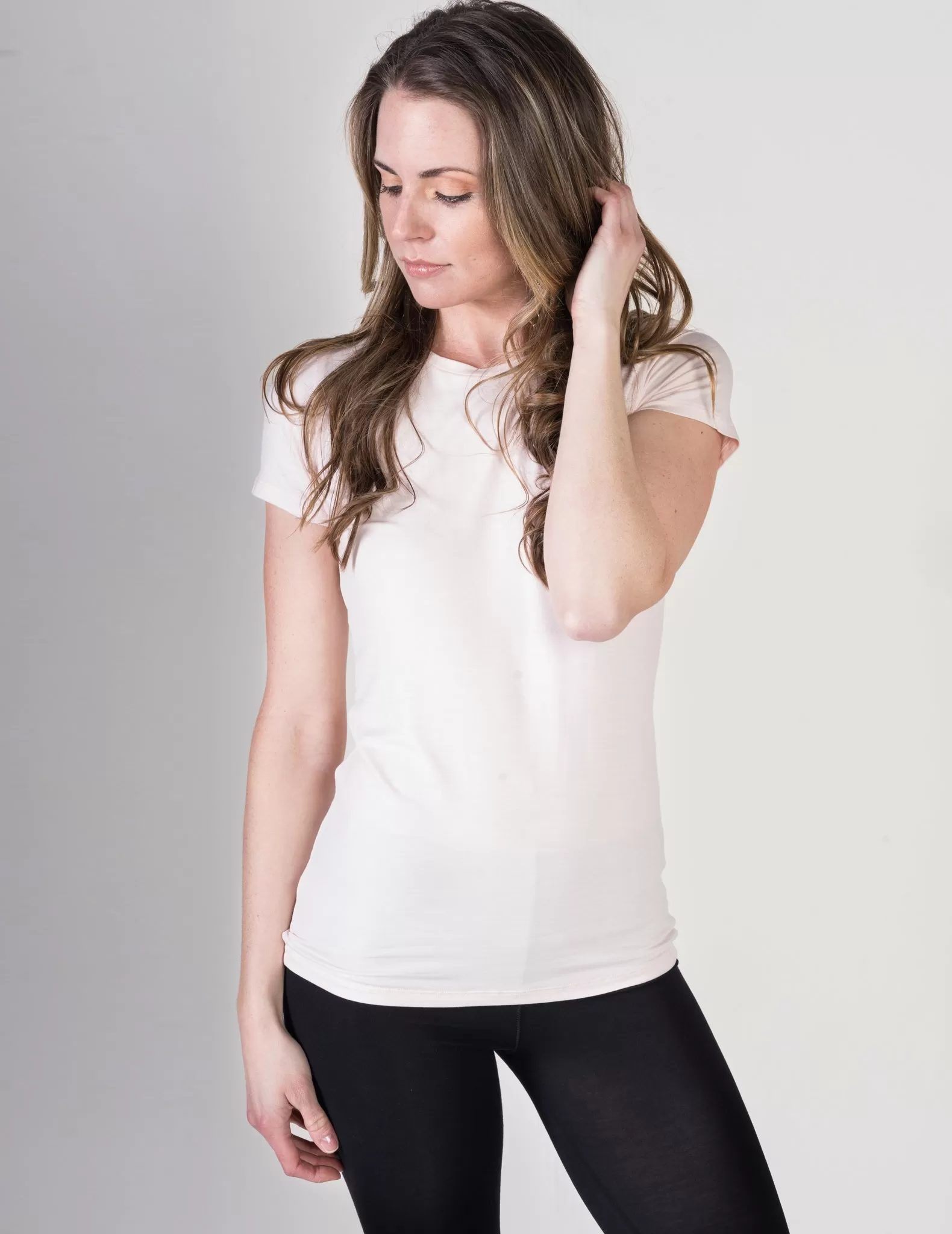 Majestic Short Sleeve Crewneck Tee with Finished Trim in Petal