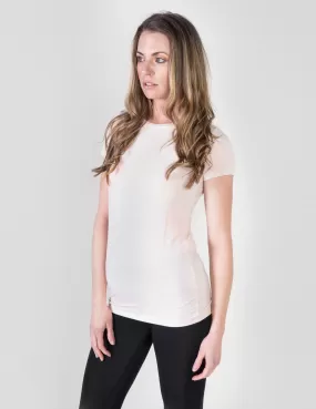 Majestic Short Sleeve Crewneck Tee with Finished Trim in Petal