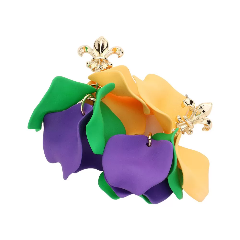 Mardi Gras Fleur de Lis Petal Dangle Earrings