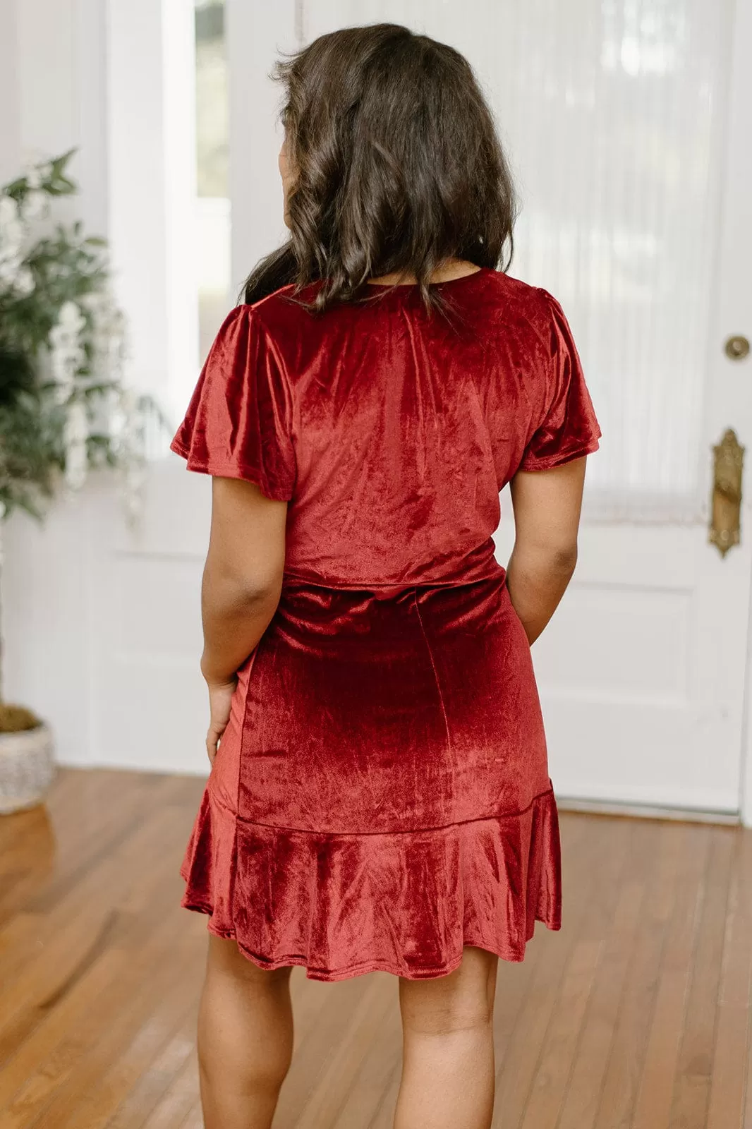 Maroon Velvet Ruched Dress