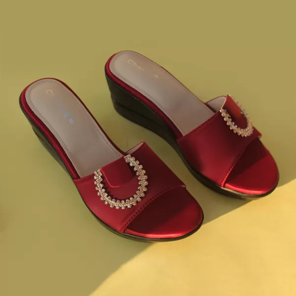 Maroon Wedge Slippers for women