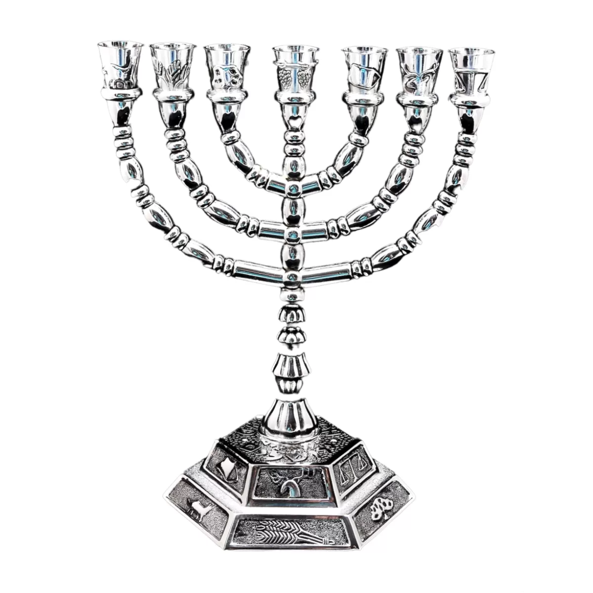 Menorah Silver Plated Candle Holder from Jerusalem 6.3″ / 16 cm