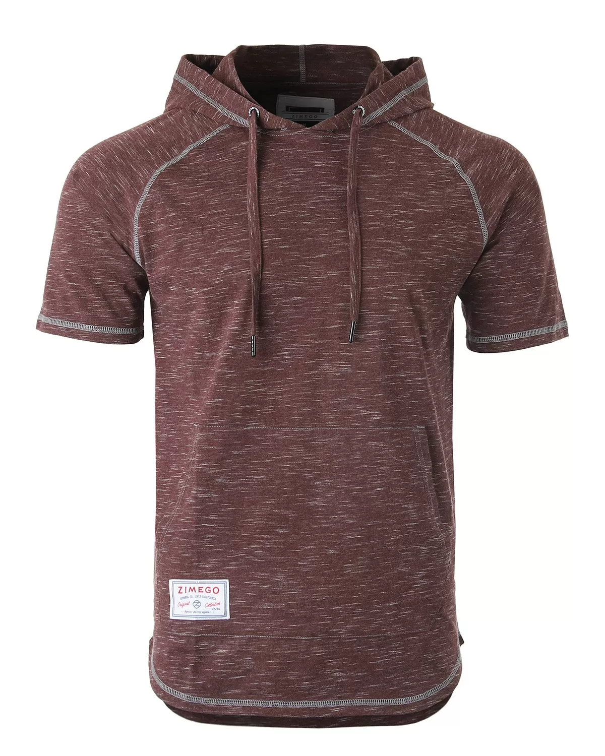 Men's Short Sleeve Color Block Raglan Hoodie With Curved Hem Black/Maroon