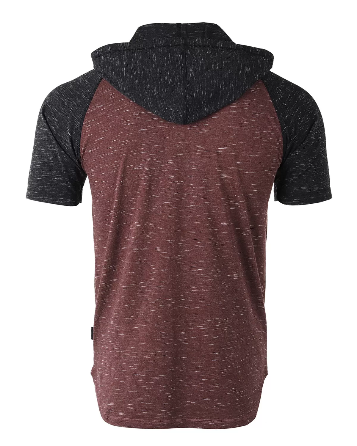 Men's Short Sleeve Color Block Raglan Hoodie With Curved Hem Black/Maroon