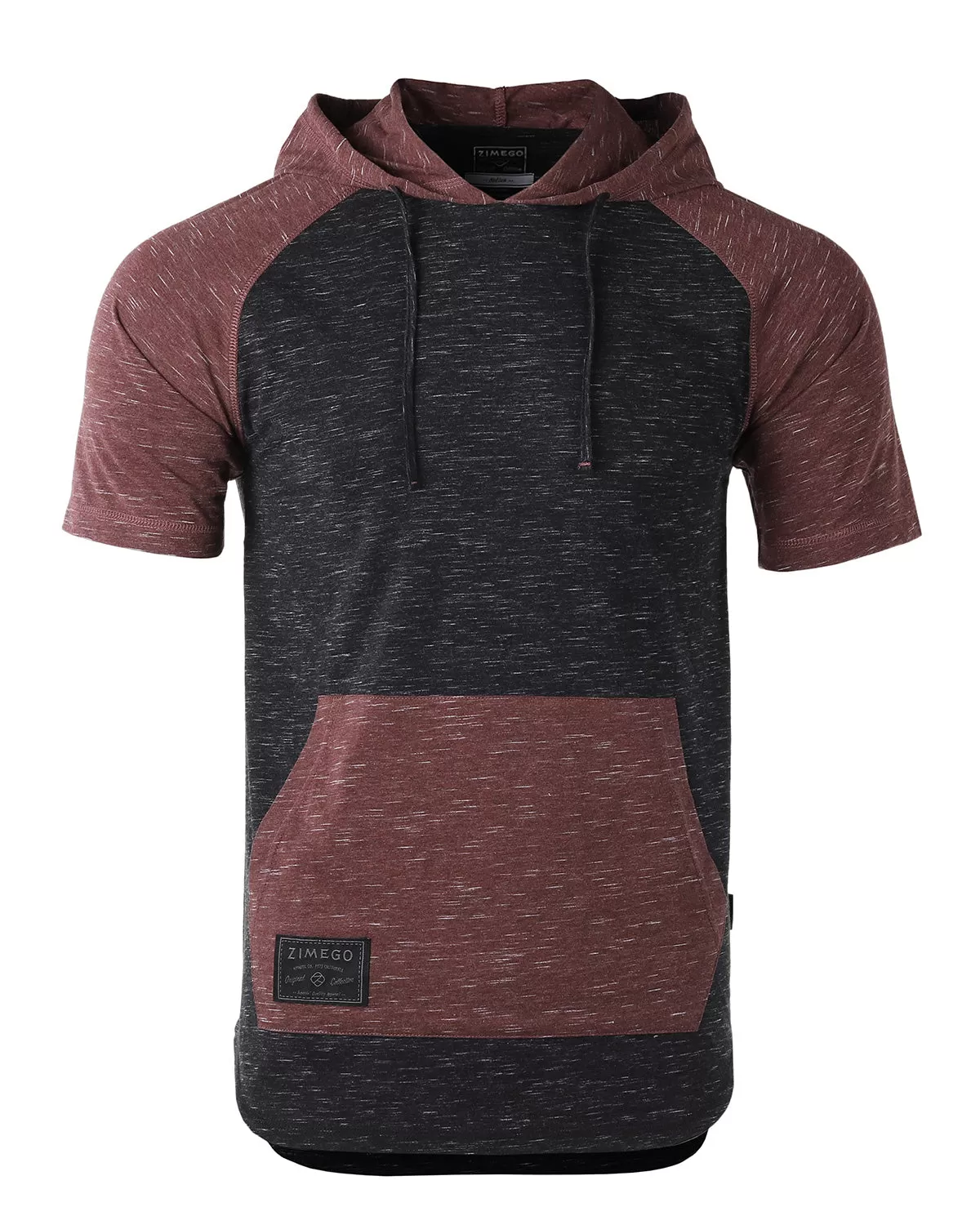 Men's Short Sleeve Color Block Raglan Hoodie With Curved Hem Black/Maroon