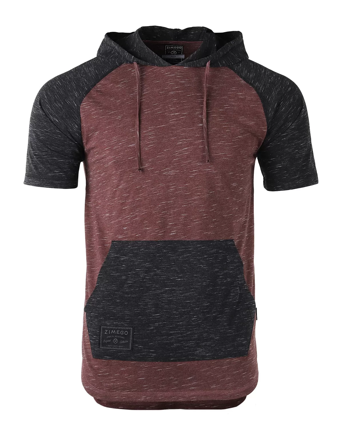 Men's Short Sleeve Color Block Raglan Hoodie With Curved Hem Black/Maroon