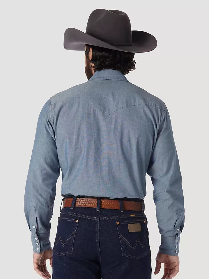 Men's Wrangler  Cowboy Cut Work Western Indigo Chambray Long Sleeve Shirt in Chambray alternative view 2 COWBOY CUT WORK WESTERN INDIGO CHAMBRAY LONG SLEEVE SHIRT IN CHAMBRAY