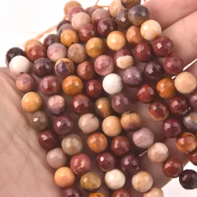 Mookaite, 8mm Faceted Round Gemstone Beads, red yellow maroon full strand, gem0836