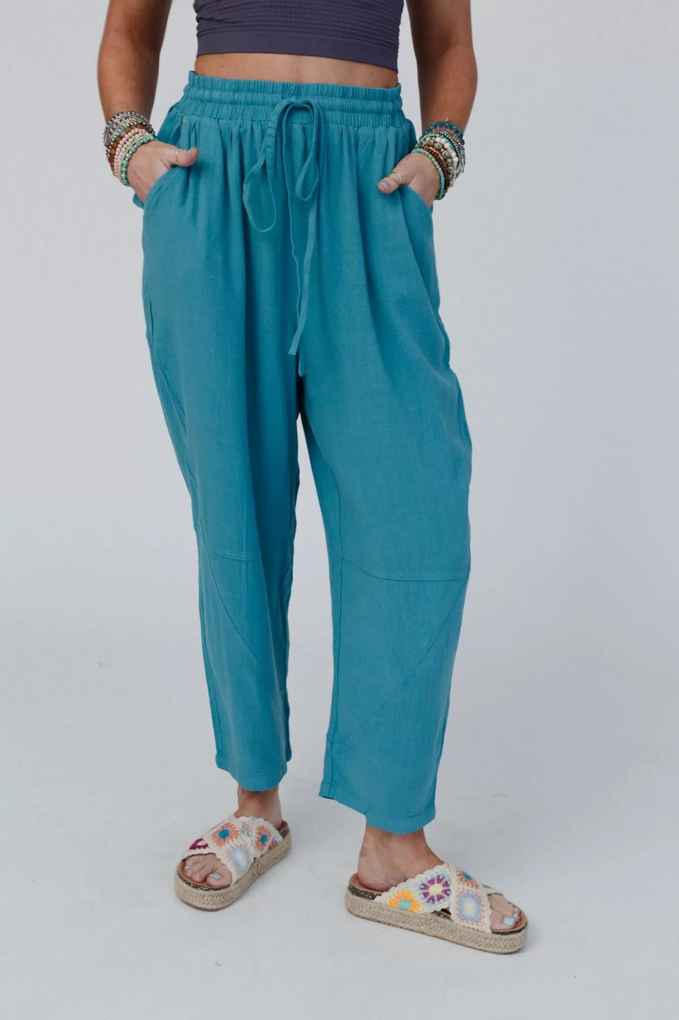 Nomadic Nature Drawstring Harem Pants - Teal