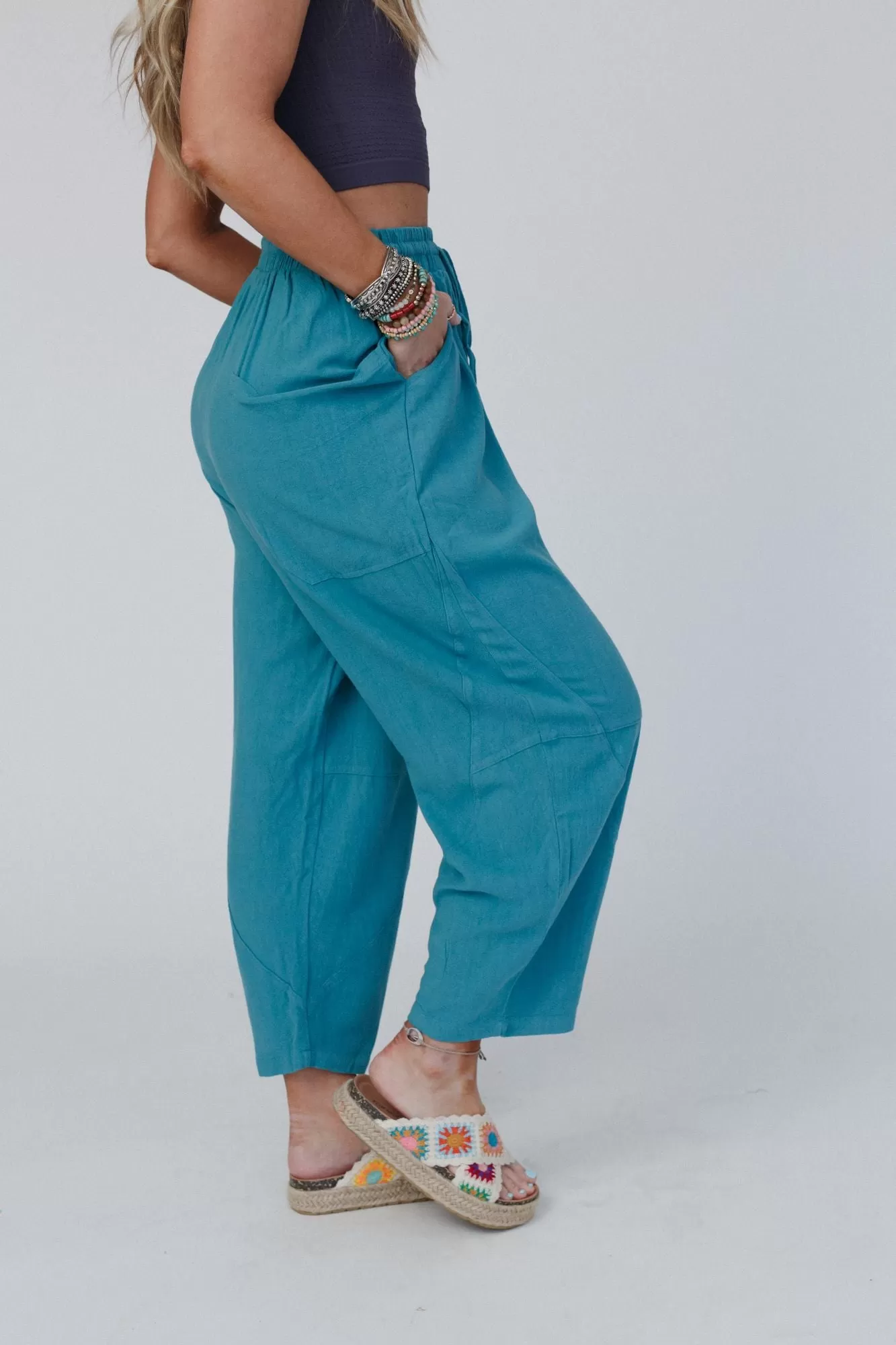 Nomadic Nature Drawstring Harem Pants - Teal