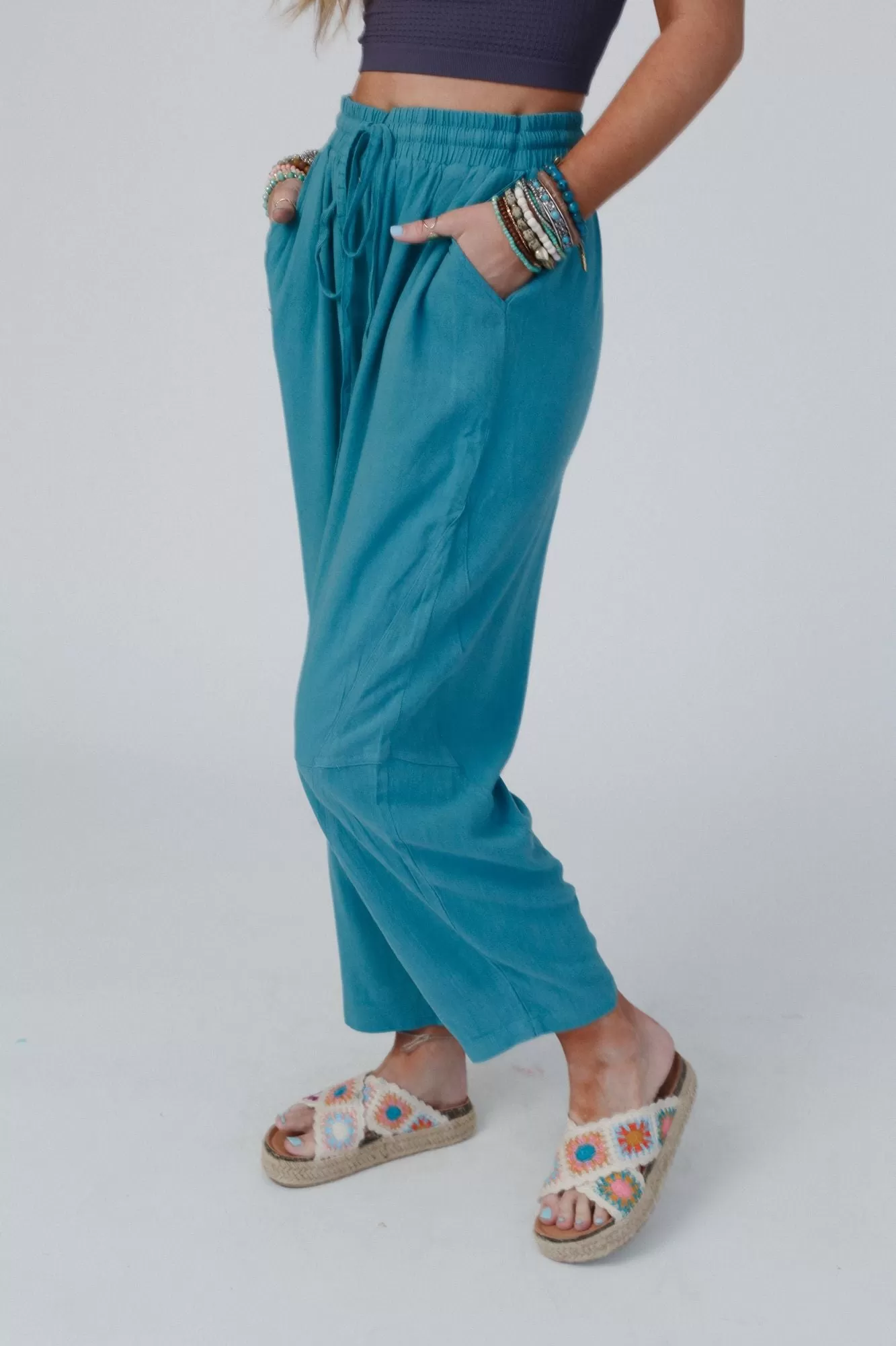 Nomadic Nature Drawstring Harem Pants - Teal