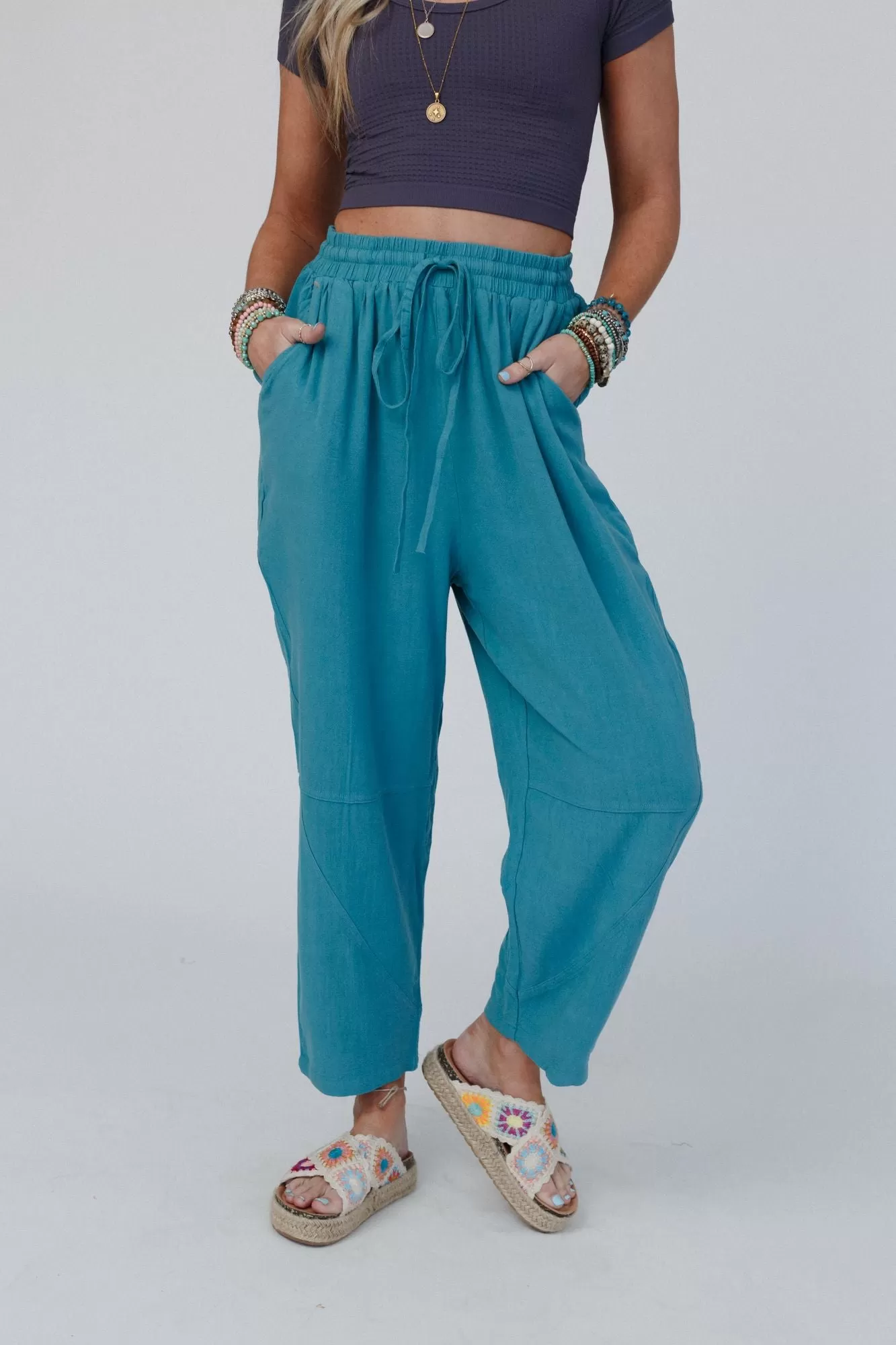 Nomadic Nature Drawstring Harem Pants - Teal