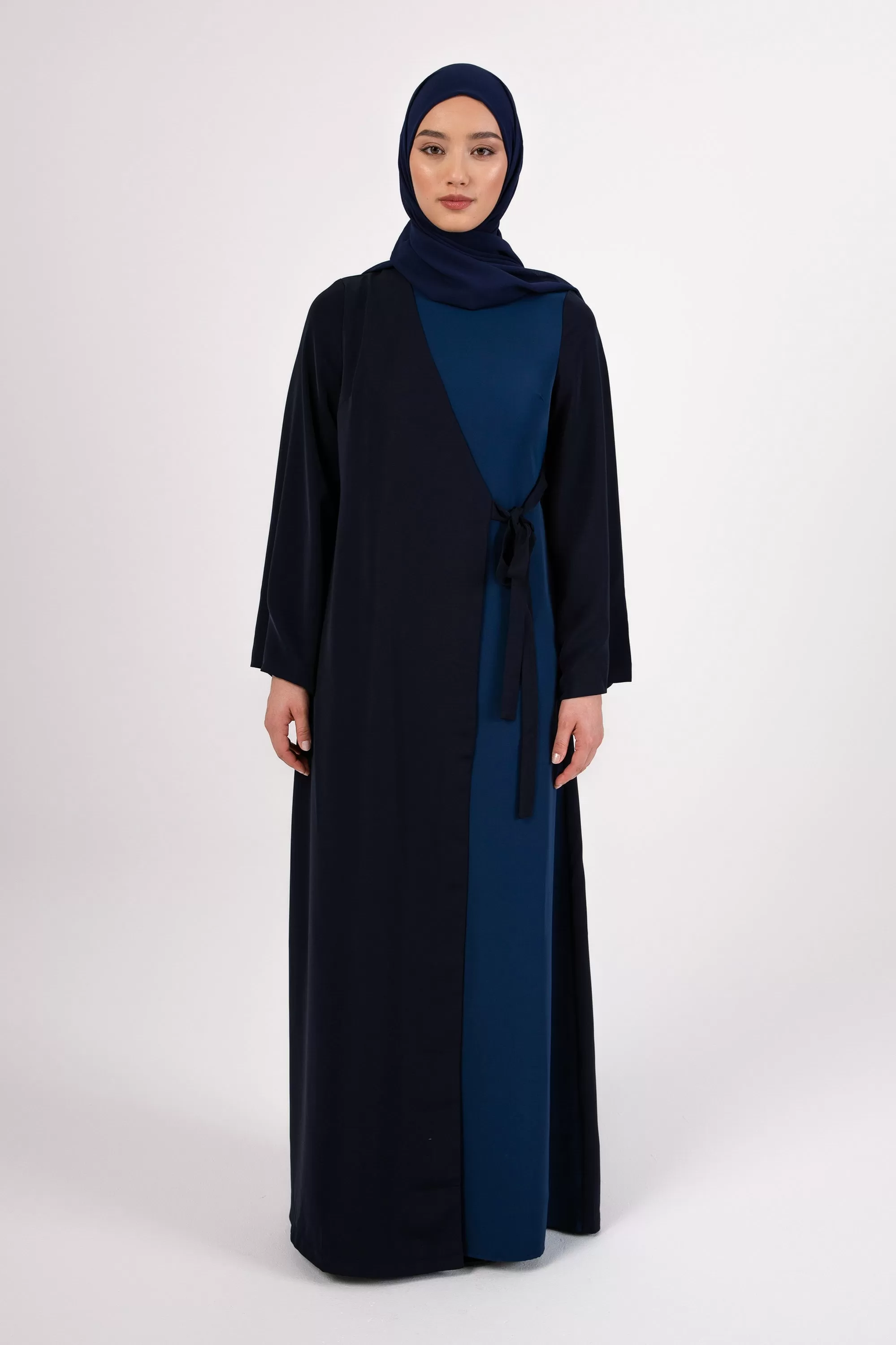 Omaya Two Tone Wrap Front Maxi Dress - Dark Blue