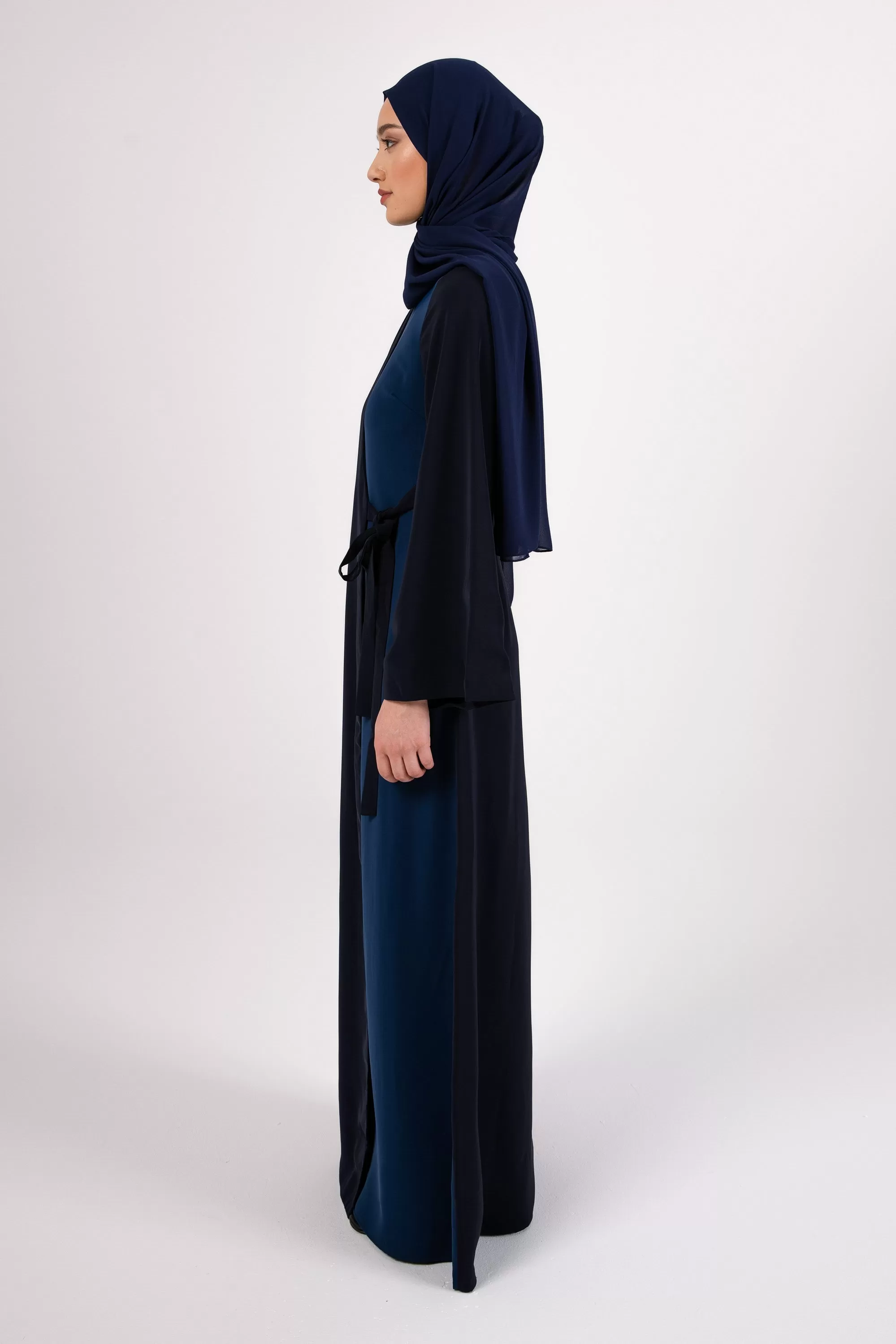 Omaya Two Tone Wrap Front Maxi Dress - Dark Blue