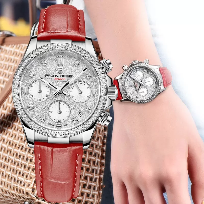 PAGANI Quartz Sapphire Waterproof Fashion Leather Band Chronograph Female Watch (4 colors)