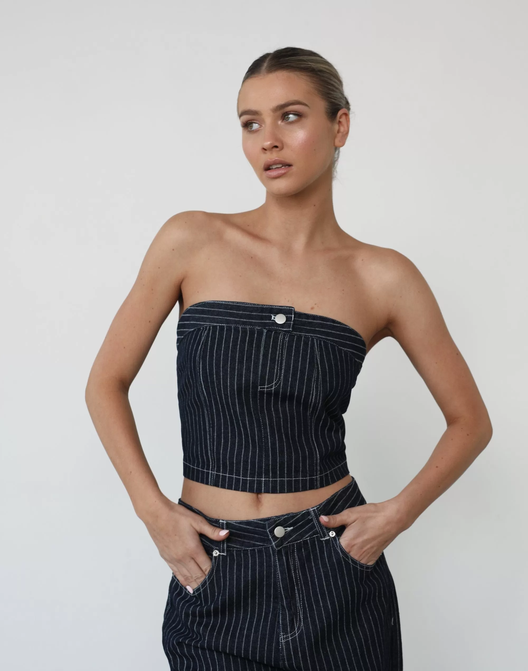 Pamela Corset Top (Pinstripe Denim)