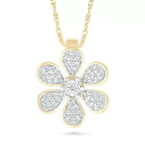 Pave Six Petal Diamond Flower Pendant with Thin Gold Bezel