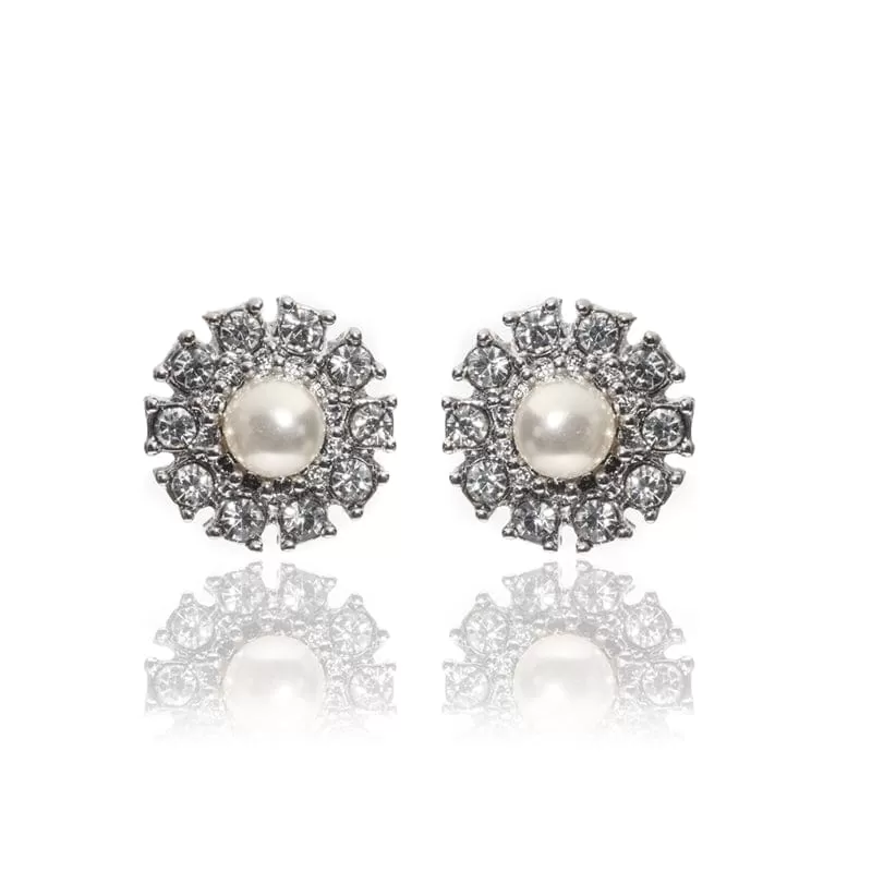 Pearl & Crystal Stud Earrings: Vintage Style Bridal Pearl Studs