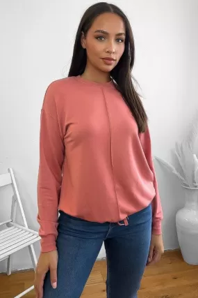 Pink Drawstring Hem Sweatshirt