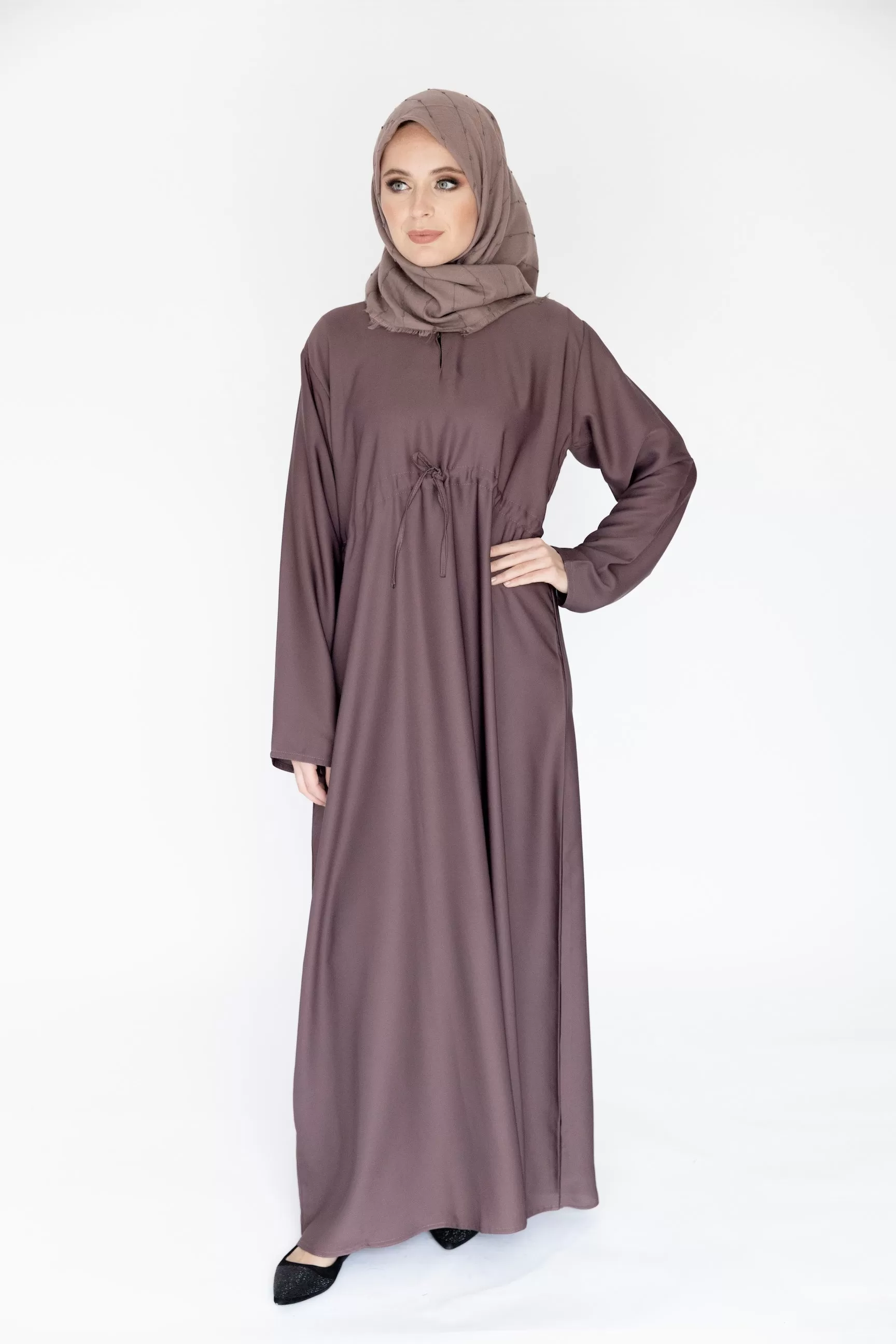 Plain Draw String Closed Abaya -  5 Colours