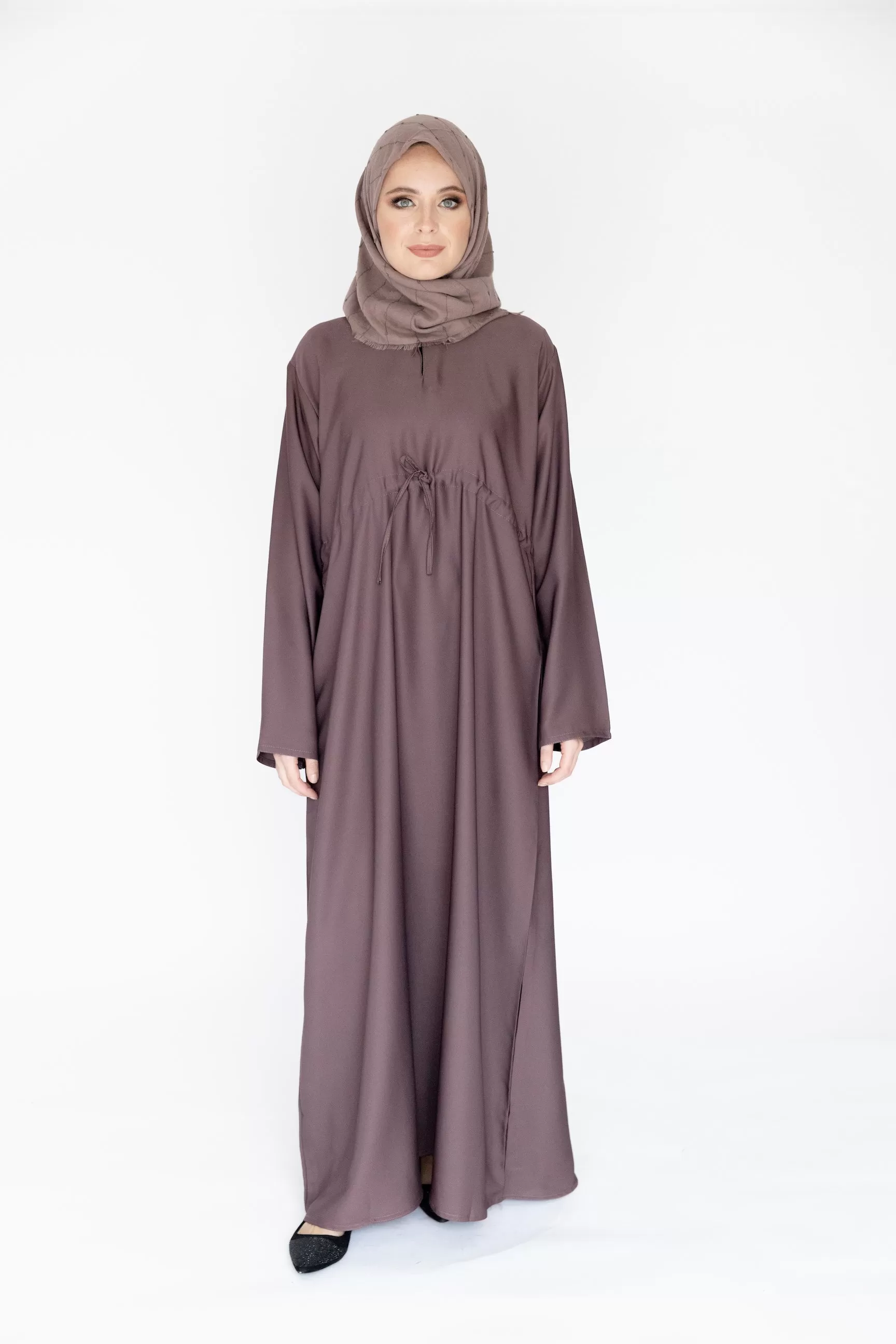 Plain Draw String Closed Abaya -  5 Colours