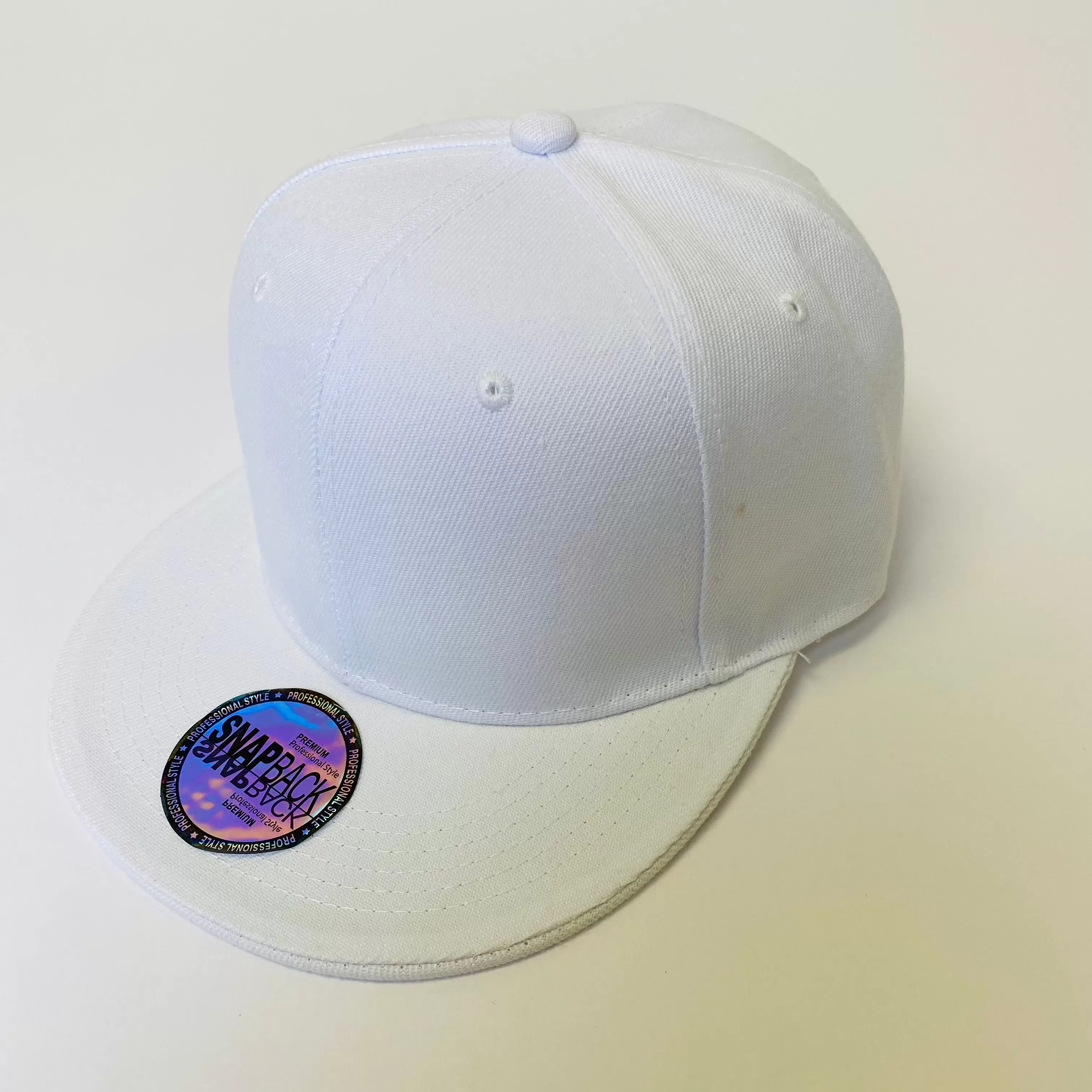 Plain Snapback 5 Panel Hat - White