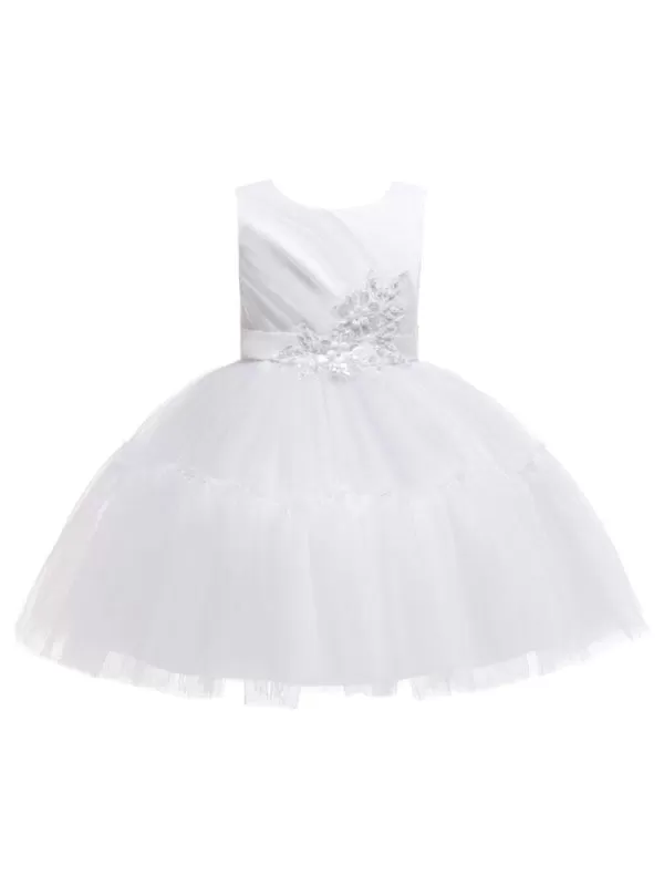 Princess Silhouette Bows Kids Party Dresses Flower Girl Dresses Short Flower Girl Dress