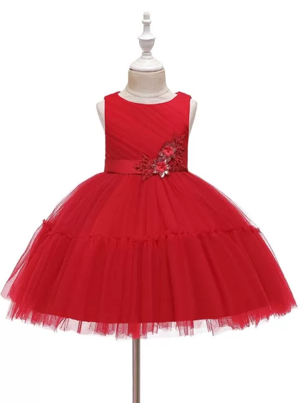 Princess Silhouette Bows Kids Party Dresses Flower Girl Dresses Short Flower Girl Dress