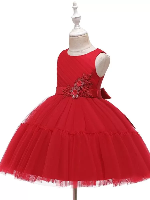 Princess Silhouette Bows Kids Party Dresses Flower Girl Dresses Short Flower Girl Dress