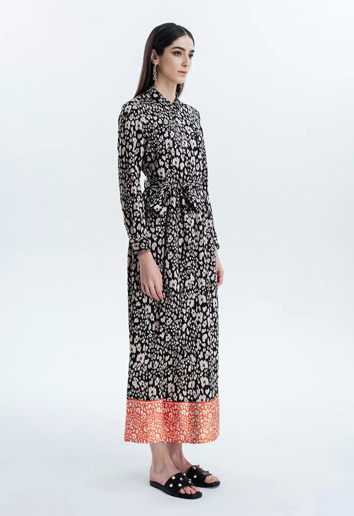 Printed Flared Maxi Shirt Dress