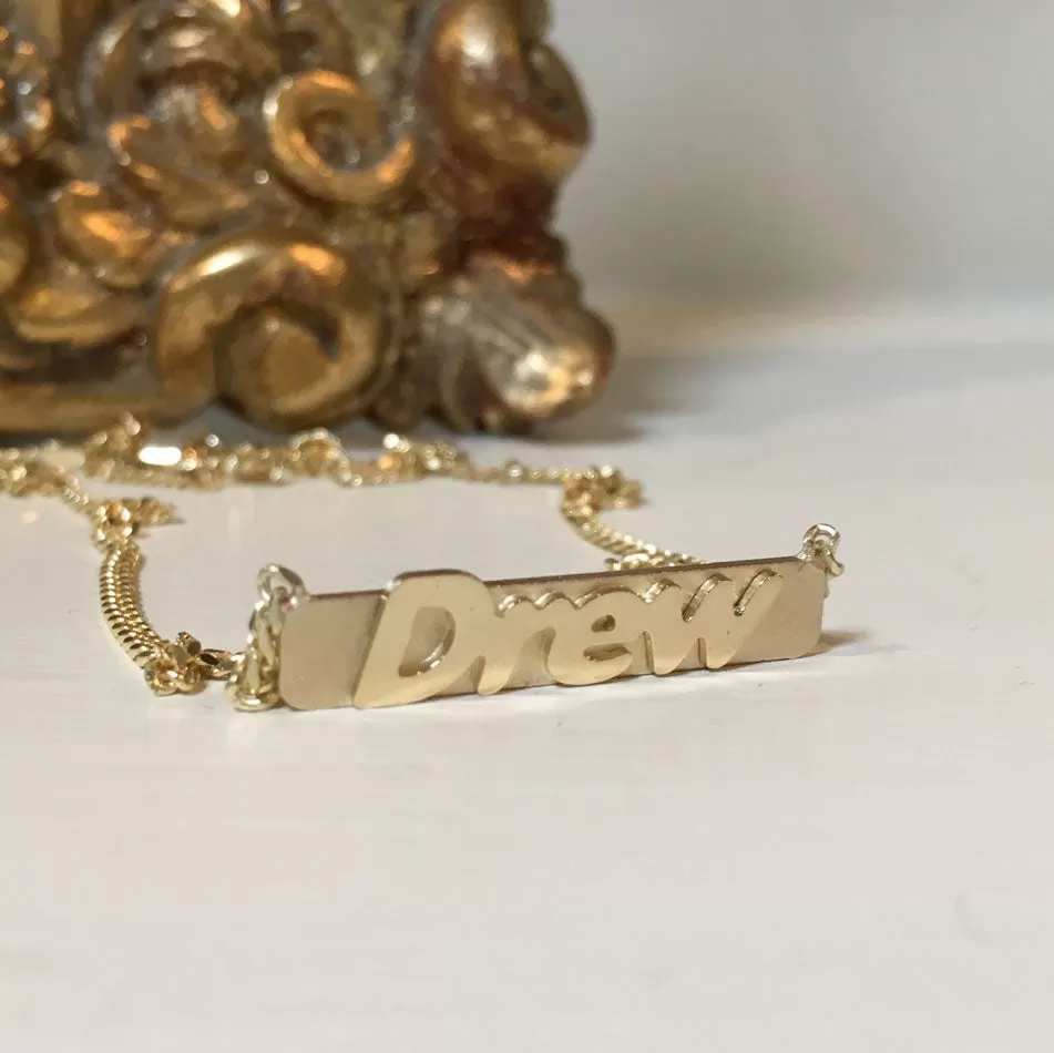 Raised Letter Name Gold Bar Necklace-Kim Kardashian