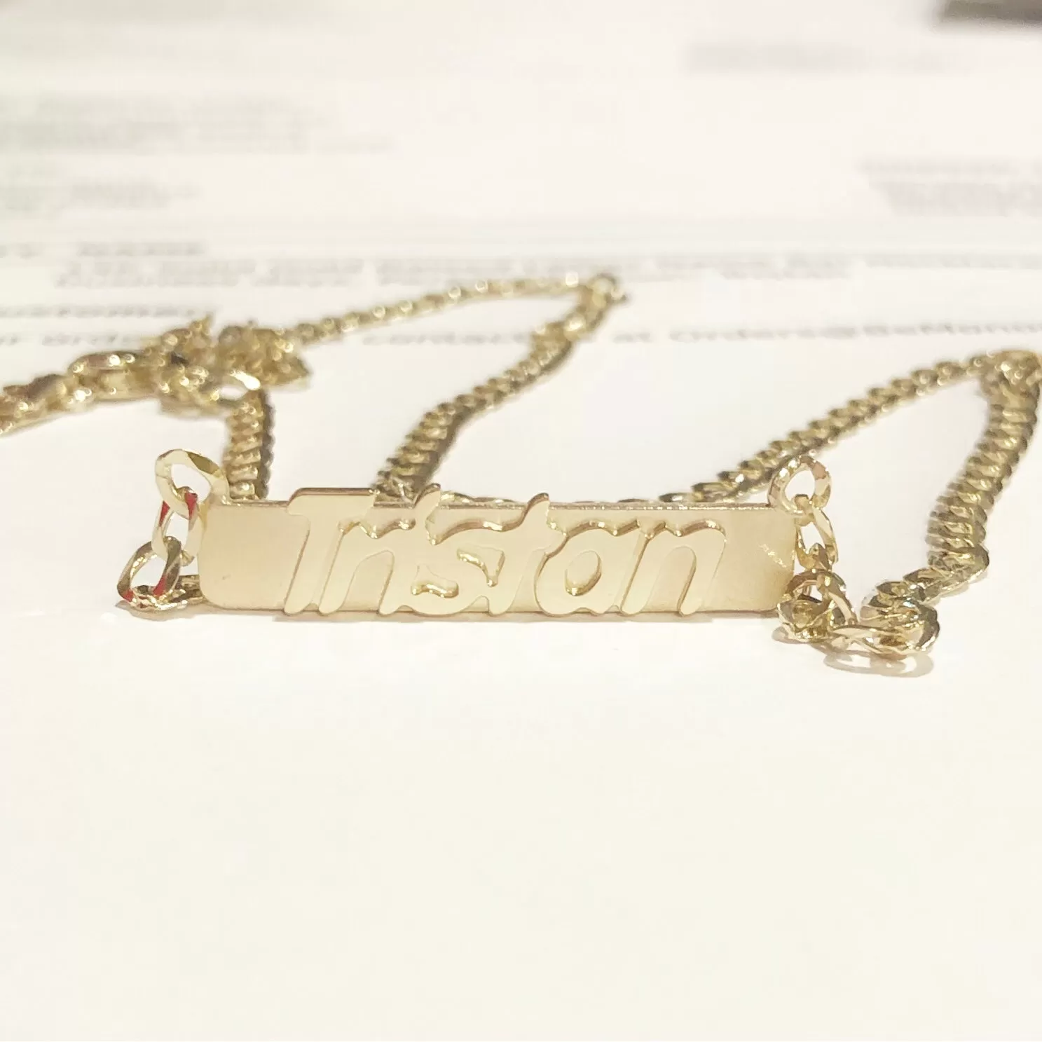 Raised Letter Name Gold Bar Necklace-Kim Kardashian