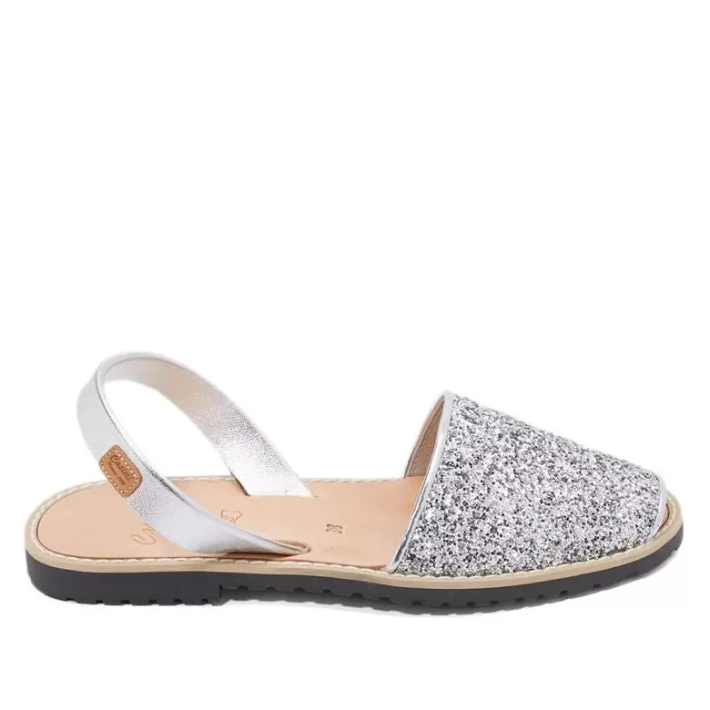 Renewed Glitter Leather Open Toe Menorcan Sandal For Women - Madona 1056R