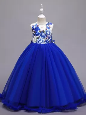 Royal Blue Flower Girl Dresses Jewel Neck Sleeveless Lace Tulle Embroidered Kids Party Dresses