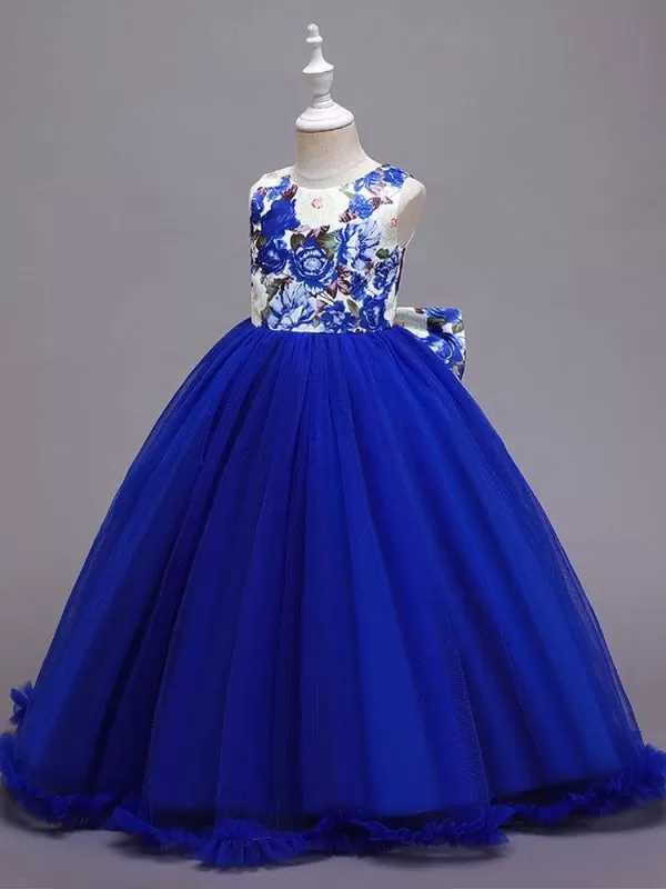 Royal Blue Flower Girl Dresses Jewel Neck Sleeveless Lace Tulle Embroidered Kids Party Dresses