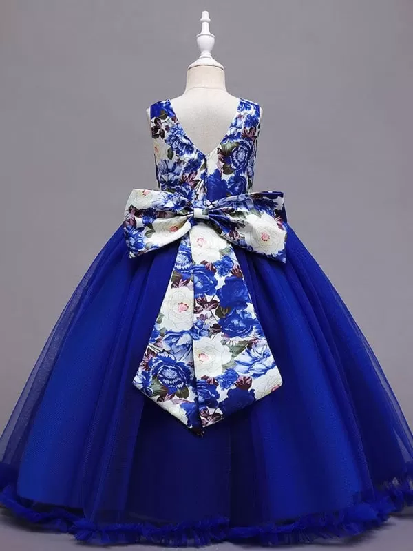 Royal Blue Flower Girl Dresses Jewel Neck Sleeveless Lace Tulle Embroidered Kids Party Dresses