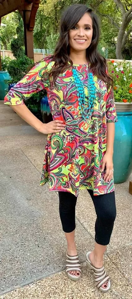 S-M-L * Paradise Neon Paisley Flutter Tunic