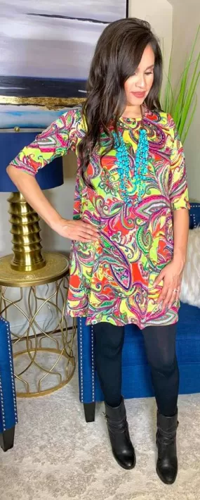 S-M-L * Paradise Neon Paisley Flutter Tunic