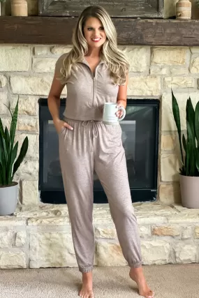 Shana Drawstring Waist Jumpsuit : Mocha