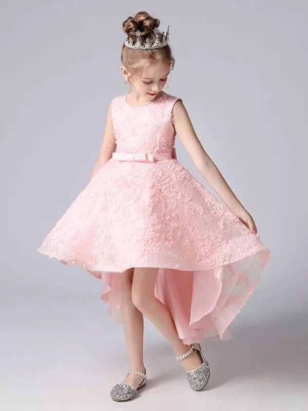 Short Princess Dress for Kids White Sleeveless Flower Girl Dresses Party Dresses Jewel Neck with Bows