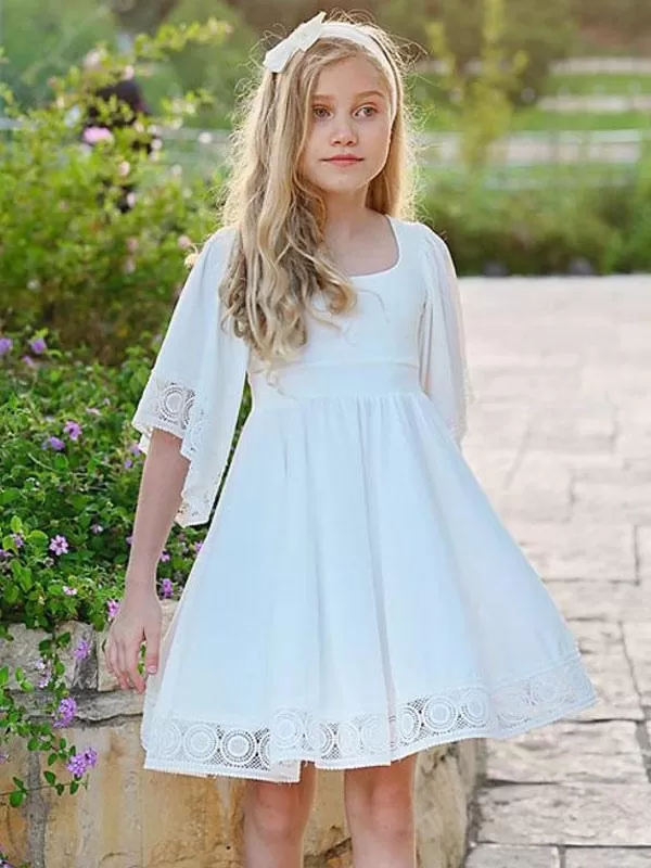 Short Sleeves White Flower Girl Dresses Short A-Line Kids Social Party Dresses